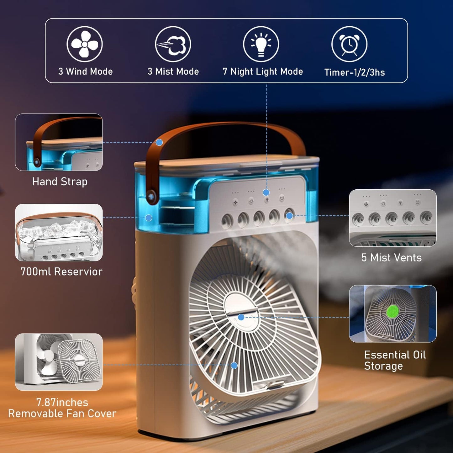 🌬️ Portable USB Air Conditioner Fan – 3-in-1 Cooling, Misting & Heating