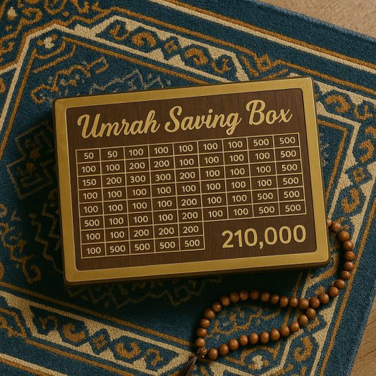 Umrah Saving Box Dark Brown, Wooden Money Box For Umrah – 210,000